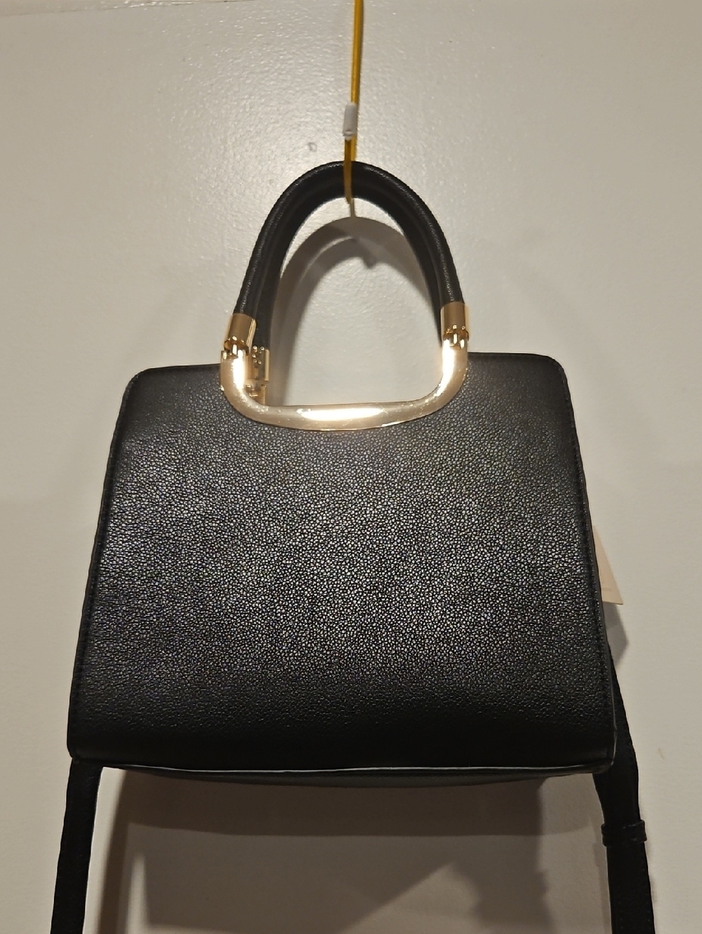 Classic Black Top-Handle Satchel with Gold Accent